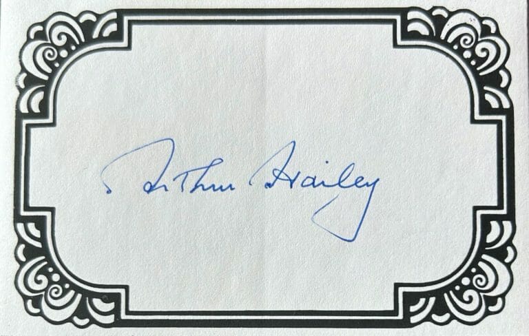 ARTHUR HAILEY SIGNED AUTOGRAPH 3X4 INCH BOOKPLATE COLLECTIBLE MEMORABILIA