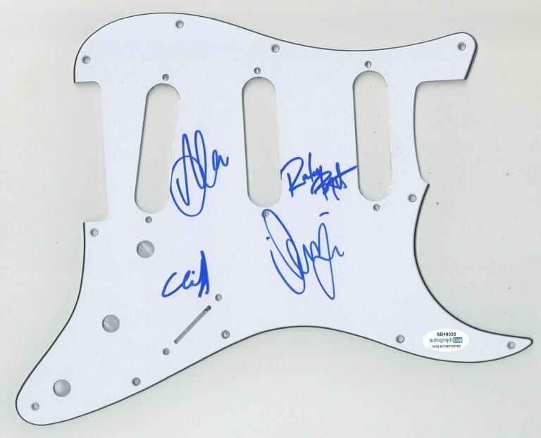 AVERAGE WHITE BAND SIGNED AUTOGRAPH STRAT ELECTRIC GUITAR PICKGUARD ACOA COLLECTIBLE MEMORABILIA