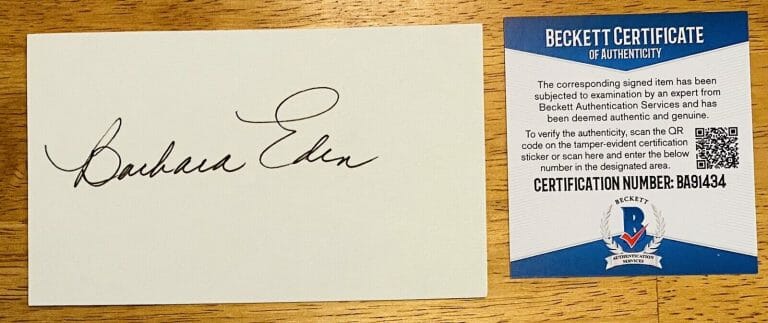 BARBARA EDEN SIGNED AUTOGRAPHED 3×5 CARD BAS BECKETT CERT I DREAM OF JEANNIE
 COLLECTIBLE MEMORABILIA