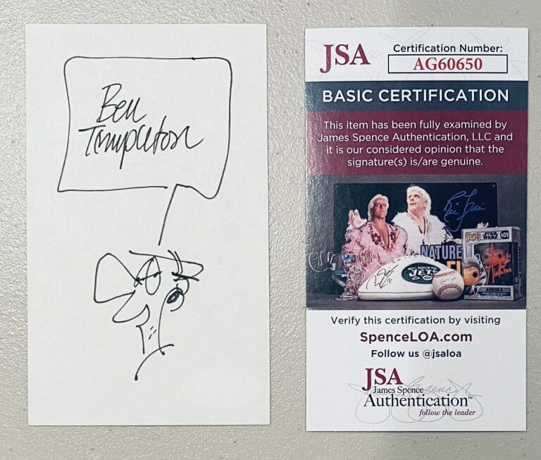 BEN TEMPLETON SIGNED AUTOGRAPHED 3×5 CARD W SKETCH JSA MOTLEY’S CREW CARTOONIST
 COLLECTIBLE MEMORABILIA