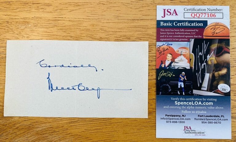 BENNETT CERF SIGNED AUTOGRAPHED 3 X 5.5 CUT JSA CERT WHAT’S MY LINE RANDOM HOUSE
 COLLECTIBLE MEMORABILIA