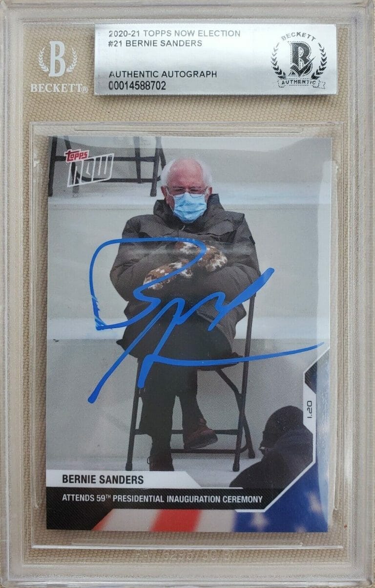 BERNIE SANDERS SIGNED TOPPS NOW CARD W/ BAS COA BECKETT ENCAPSULATION 3 COLLECTIBLE MEMORABILIA