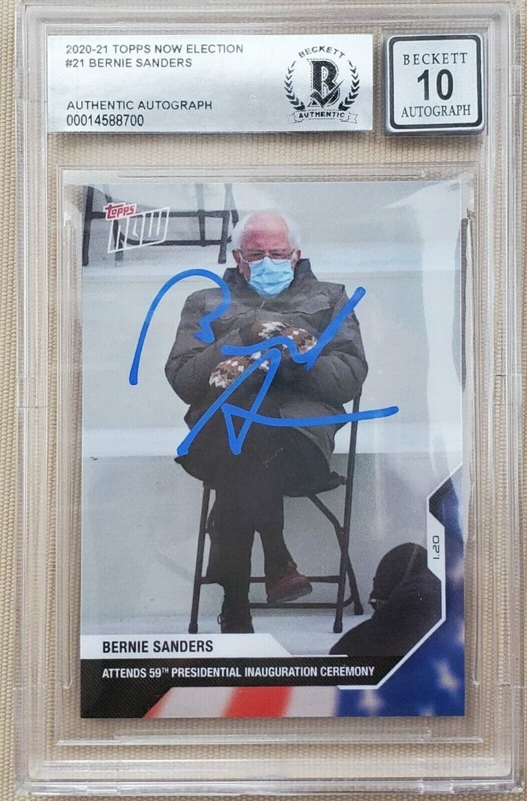 BERNIE SANDERS SIGNED TOPPS NOW CARD W BAS COA GRADED 10!! BECKETT ENCAPSULATION COLLECTIBLE MEMORABILIA