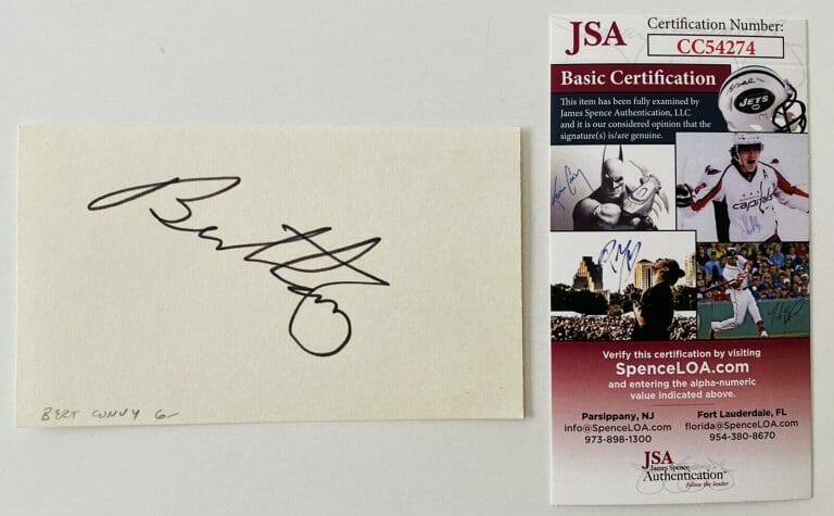 BERT CONVY SIGNED AUTOGRAPHED 3×5 CARD JSA CERTIFIED GAME SHOW HOST
 COLLECTIBLE MEMORABILIA