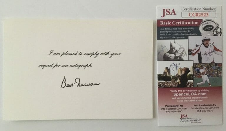 BESS TRUMAN SIGNED AUTOGRAPHED 4×6 CARD JSA CERTIFIED HARRY FIRST LADY
 COLLECTIBLE MEMORABILIA
