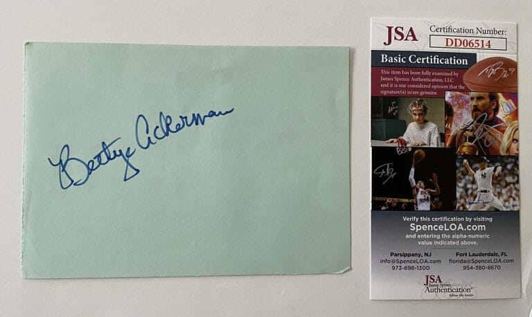 BETTYE ACKERMAN SIGNED AUTOGRAPHED 4 X 5.5 ALBUM PAGE JSA CERTIFIED BEN CASEY
 COLLECTIBLE MEMORABILIA
