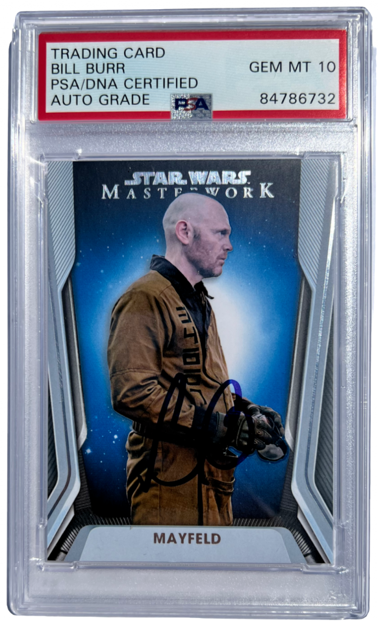 BILL BURR SIGNED 2021 TOPPS STAR WARS MASTERWORK BLUE MIGS MAYFELD CARD PSA/DNA
 COLLECTIBLE MEMORABILIA