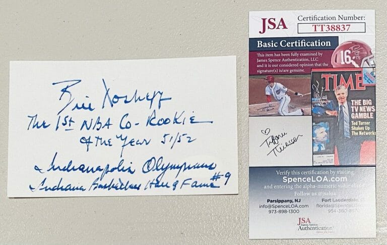 BILL TOSHEFF SIGNED AUTOGRAPHED 3×5 CARD JSA CERT FIRST NBA ROOKIE OF THE YEAR
 COLLECTIBLE MEMORABILIA