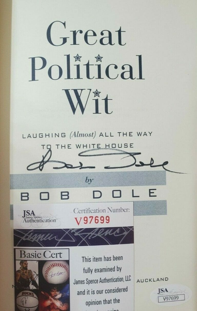 BOB DOLE SIGNED “GREAT POLITICAL WIT” W/ JSA COA #V97699 BOOK (1ST EDITION) COLLECTIBLE MEMORABILIA