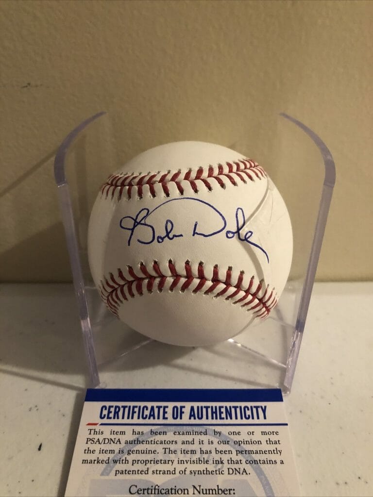 BOB DOLE SIGNED AUTOGRAPH BASEBALL ROMLB PSA COA SENATOR VICE PRESIDENT CANIDATE COLLECTIBLE MEMORABILIA