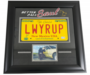 BOB ODENKIRK SIGNED FRAMED LICENSE PLATE LWYERUP BREAKING BAD AUTOGRAPH BECKETT
 COLLECTIBLE MEMORABILIA