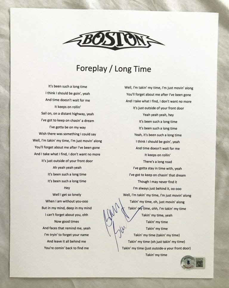 BOSTON BARRY GOUDREAU SIGNED LYRIC SHEET BECKETT BAS 1 COA COLLECTIBLE MEMORABILIA