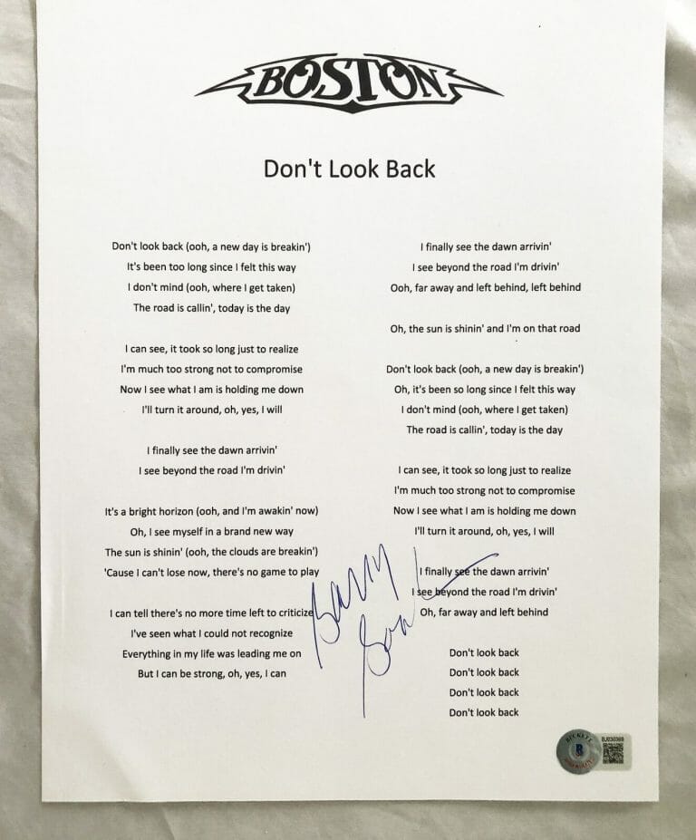 BOSTON BARRY GOUDREAU SIGNED LYRIC SHEET BECKETT BAS COA COLLECTIBLE MEMORABILIA
