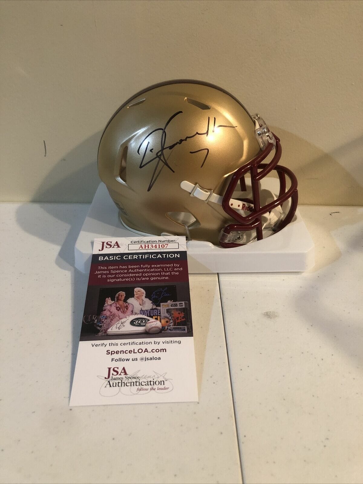 BOSTON COLLEGE EAGLES- TIM HASSELBECK SIGNED AUTOGRAPH MINI HELMET JSA COA