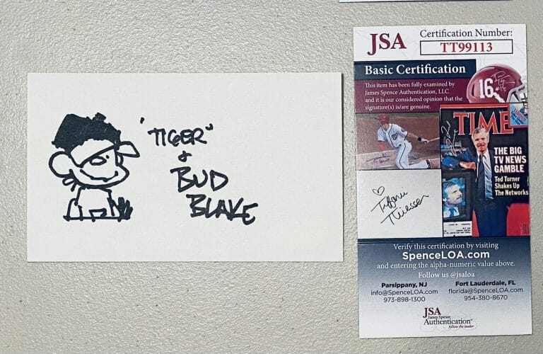 BUD BLAKE SIGNED AUTOGRAPHED 3×5 CARD W SKETCH JSA CERT CARTOONIST TIGER 1
 COLLECTIBLE MEMORABILIA