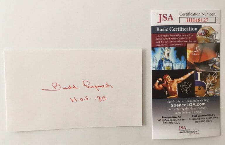 BUDD LYNCH SIGNED AUTOGRAPHED 3×5 CARD JSA CERTIFIED NHL HALL OF FAME HOF
 COLLECTIBLE MEMORABILIA
