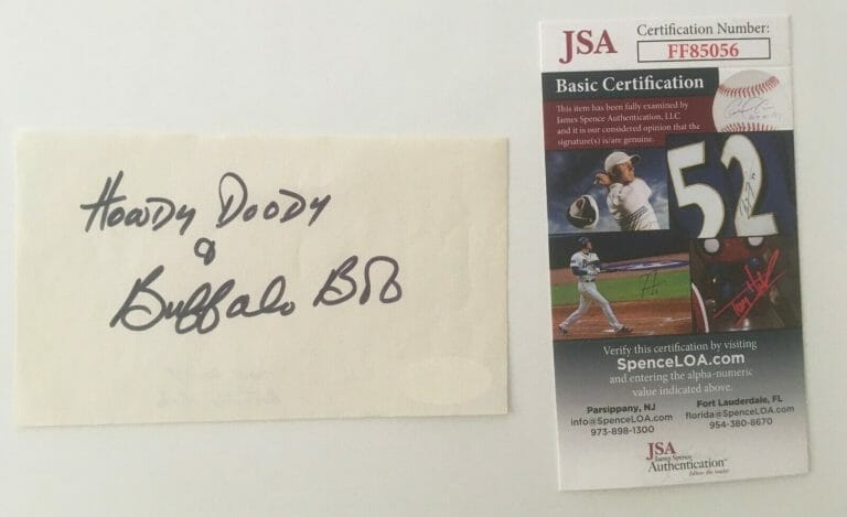 BUFFALO BOB SMITH HOWDY DOODY SIGNED AUTOGRAPHED 3×5 SLIP JSA CERTIFIED
 COLLECTIBLE MEMORABILIA