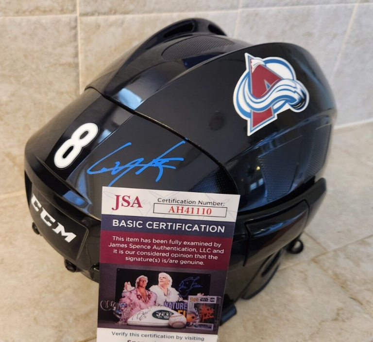 CALE MAKAR SIGNED FULL-SIZE HOCKEY HELMET W/ JSA COA #AH41110 COLORADO AVALANCHE COLLECTIBLE MEMORABILIA
