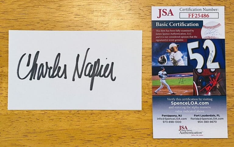 CHARLES NAPIER SIGNED AUTOGRAPHED 3×5 CARD JSA CERTIFIED
 COLLECTIBLE MEMORABILIA