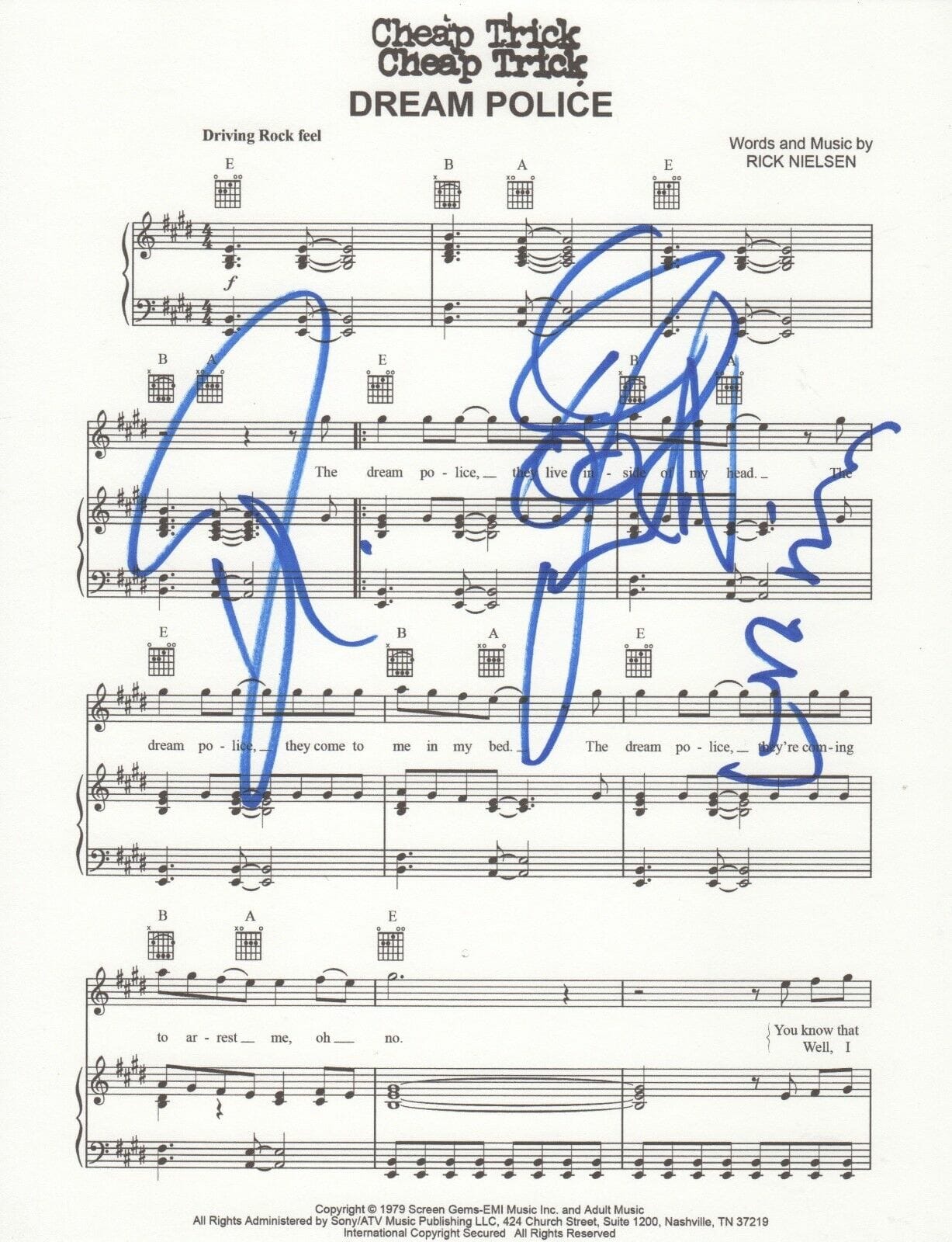 Cheap Trick REAL SIGNED Dream Police sheet music COA Zander Nielsen Petersson
Opens in a new window or tab