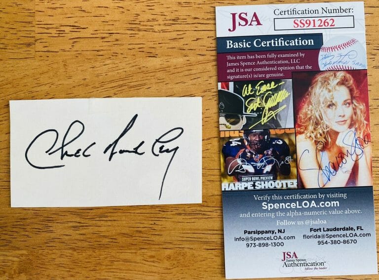 CHET HUNTLEY SIGNED AUTOGRAPHED 2 X 3.5 CARD JSA CERT HUNTLEY-BRINKLEY REPORT
 COLLECTIBLE MEMORABILIA