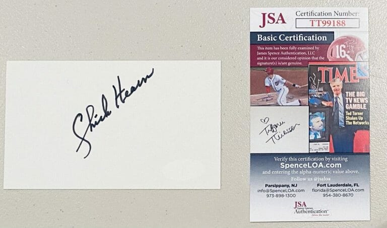 CHICK HEARN SIGNED AUTOGRAPHED 3×5 CARD JSA HOF LOS ANGELES LAKERS ANNOUNCER
 COLLECTIBLE MEMORABILIA