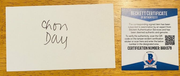 CHON DAY SIGNED AUTOGRAPHED 3×5 CARD BAS BECKETT CARTOONIST BROTHER SEBASTIAN
 COLLECTIBLE MEMORABILIA