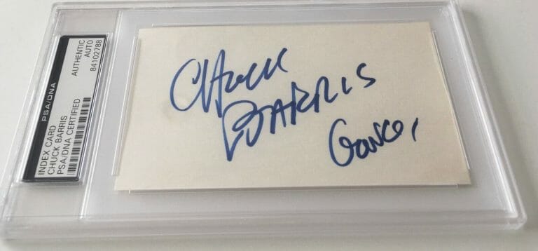 CHUCK BARRIS SIGNED AUTOGRAPHED 3×5 CARD PSA CERTIFIED GONG SHOW
 COLLECTIBLE MEMORABILIA