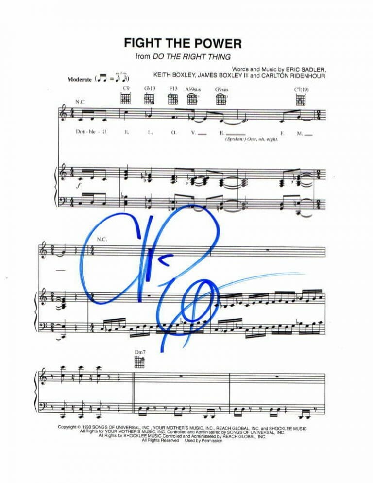 CHUCK D PUBLIC ENEMY SIGNED AUTOGRAPH FIGHT THE POWER SHEET MUSIC – RARE COLLECTIBLE MEMORABILIA
