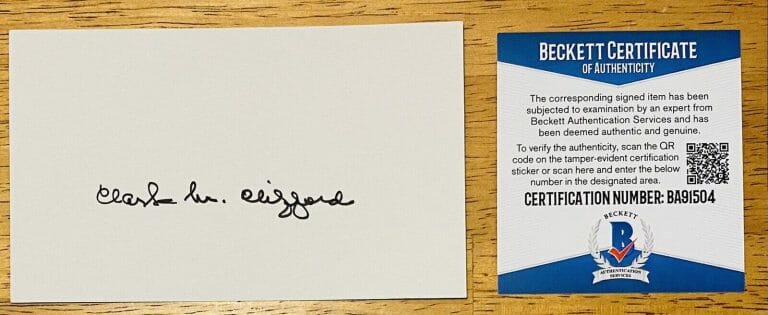 CLARK CLIFFORD SIGNED AUTOGRAPHED 3×5 CARD BECKETT BAS CERT PRESIDENTIAL ADVISOR
 COLLECTIBLE MEMORABILIA