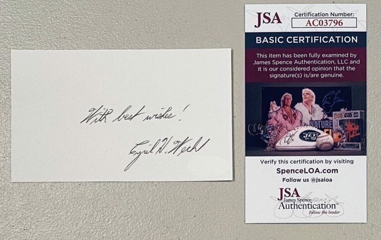 CYRIL WECHT SIGNED AUTOGRAPHED 3×5 CARD JSA PATHOLOGIST JFK WARREN COMMISSION
 COLLECTIBLE MEMORABILIA