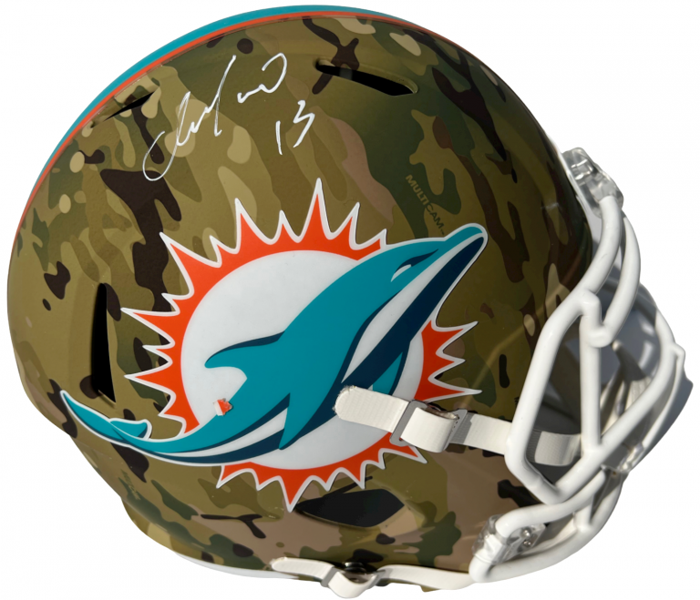 DAN MARINO SIGNED AUTOGRAPHED MIAMI DOLPHINS CAMO FULL SIZE FOOTBALL HELMET JSA COLLECTIBLE MEMORABILIA