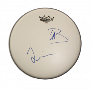 DAVE GROHL & TAYLOR HAWKINS SIGNED AUTOGRAPH 12″ DRUMHEAD – FOO FIGHTERS JSA COA COLLECTIBLE MEMORABILIA