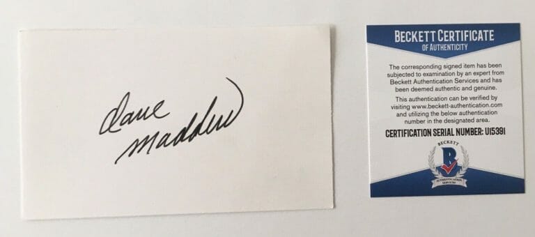 DAVE MADDEN SIGNED AUTOGRAPHED 3×5 CARD BECKETT BAS CERTIFIED PARTRIDGE FAMILY
 COLLECTIBLE MEMORABILIA