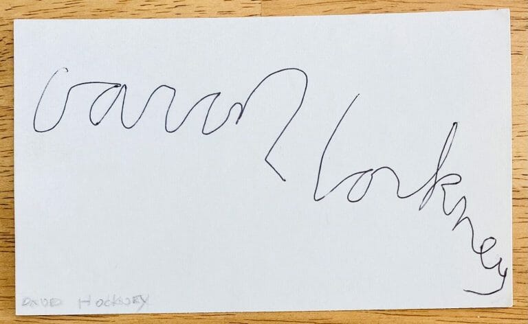 DAVID HOCKNEY SIGNED AUTOGRAPHED 3×5 CARD FULL JSA LETTER POP ART ARTIST
 COLLECTIBLE MEMORABILIA