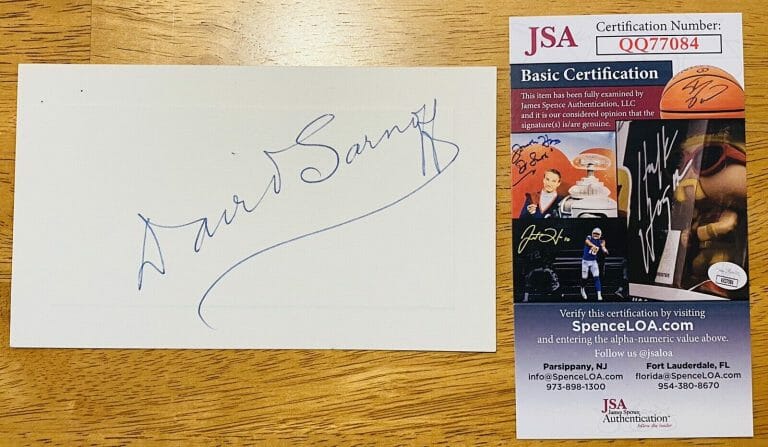 DAVID SARNOFF SIGNED AUTOGRAPHED 3.5 X 5.75 CARD JSA CERT NBC RCA
 COLLECTIBLE MEMORABILIA