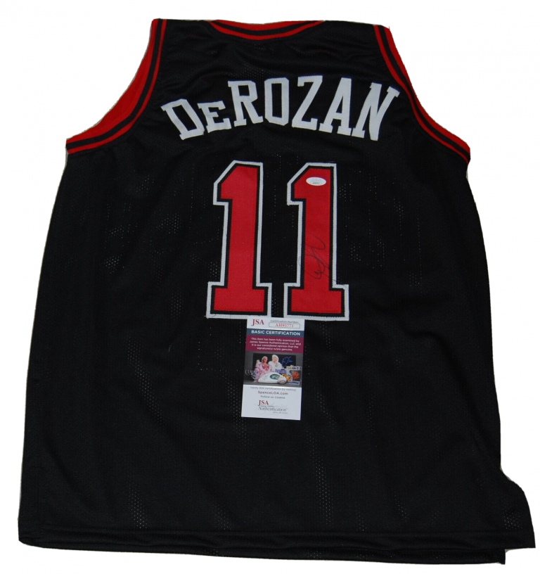 DEMAR DEROZAN SIGNED (CHICAGO BULLS) BLACK CUSTOM BASKETBALL JERSEY JSA AH95771 COLLECTIBLE MEMORABILIA