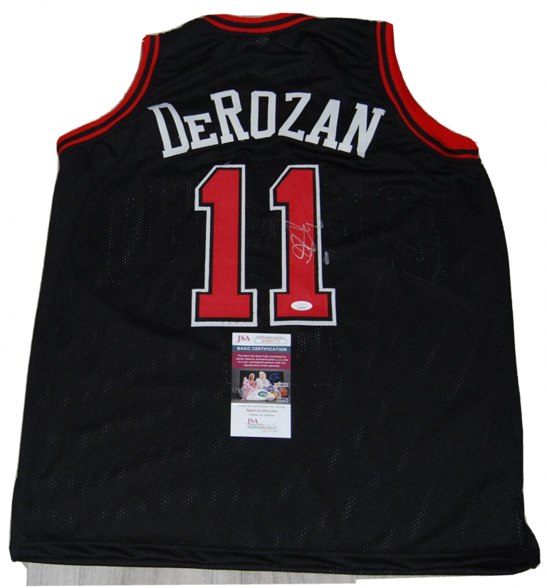 DEMAR DEROZAN SIGNED (CHICAGO BULLS) BLACK CUSTOM BASKETBALL JERSEY JSA AH95775 COLLECTIBLE MEMORABILIA