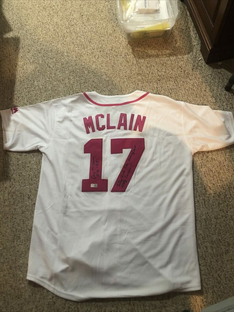 DETROIT TIGERS- DENNY MCLAIN SIGNED AUTOGRAPH CANCER JERSEY TRISTAR COA INSCRIPS COLLECTIBLE MEMORABILIA