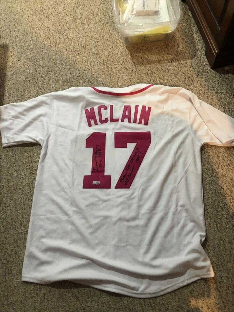 DETROIT TIGERS- DENNY MCLAIN SIGNED AUTOGRAPH CANCER JERSEY TRISTAR COA INSCRIPS COLLECTIBLE MEMORABILIA