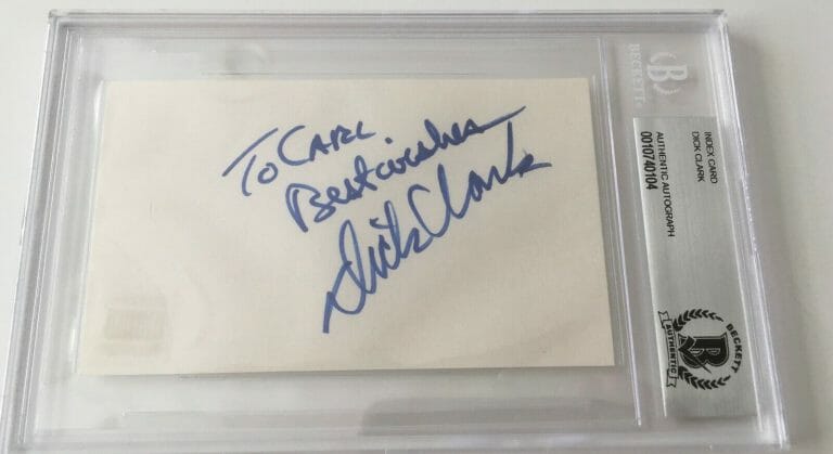 DICK CLARK SIGNED AUTOGRAPHED 3×5 CARD BAS BECKETT CERTIFIED AMERICAN BANDSTAND
 COLLECTIBLE MEMORABILIA