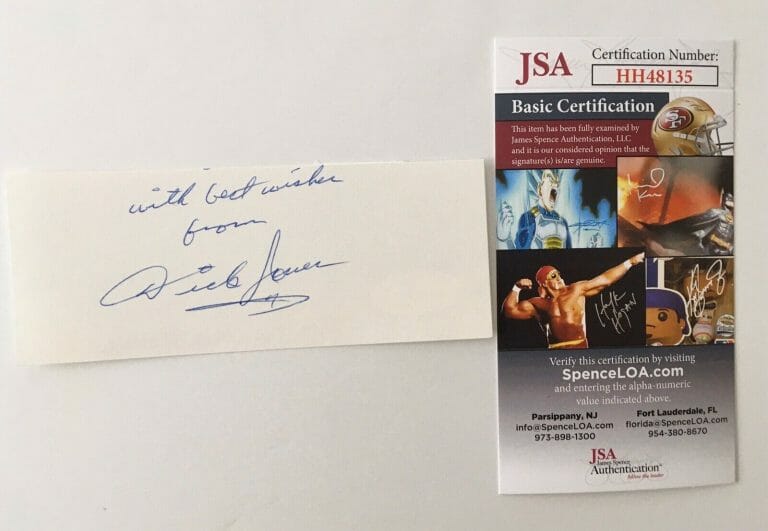 DICK JONES SIGNED AUTOGRAPHED 2×5 CARD JSA CERTIFIED VOICE OF PINOCCHIO
 COLLECTIBLE MEMORABILIA