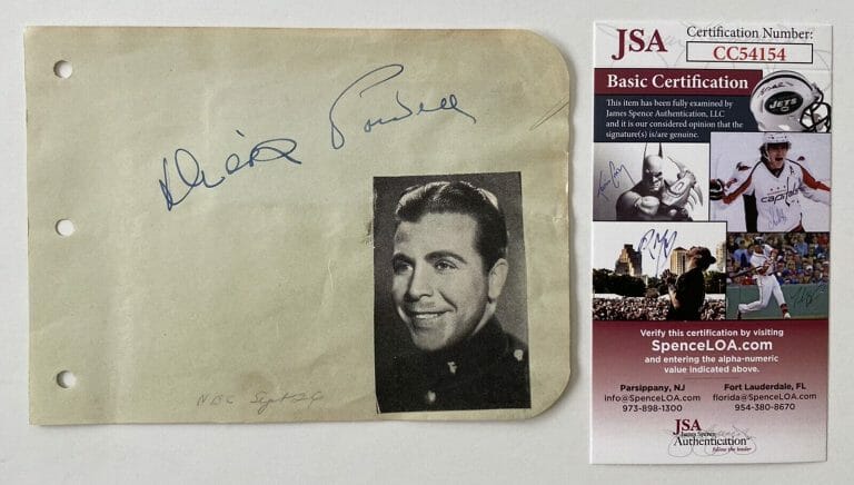 DICK POWELL SIGNED AUTOGRAPHED 4.5 X 6 ALBUM PAGE JSA CERTIFIED PHILIP MARLOWE
 COLLECTIBLE MEMORABILIA