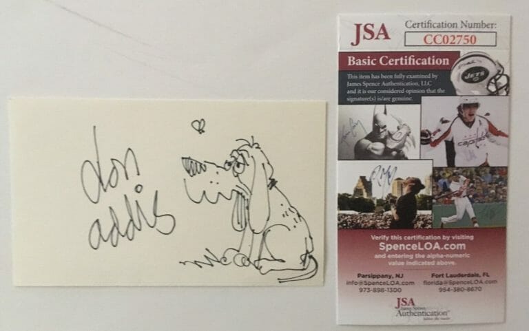 DON ADDIS SIGNED AUTOGRAPHED 3×5 CARD W/ SKETCH JSA CERTIFIED CARTOONIST
 COLLECTIBLE MEMORABILIA