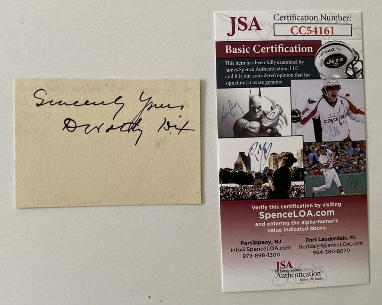 DOROTHY DIX SIGNED AUTOGRAPHED 2.25 X 3.25 CARD JSA CERTIFIED ADVICE COLUMNIST
 COLLECTIBLE MEMORABILIA
