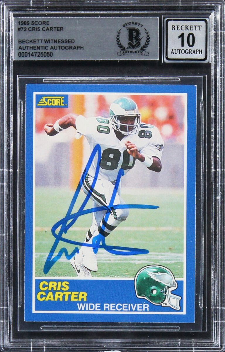 EAGLES CRIS CARTER SIGNED 1989 SCORE #72 CARD AUTO GRADED GEM MINT 10! BAS SLAB COLLECTIBLE MEMORABILIA