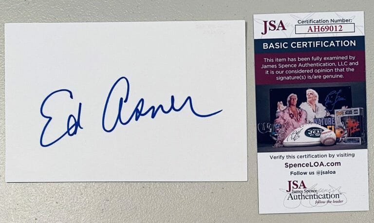 ED ASNER SIGNED AUTOGRAPHED 4×6 CARD JSA CERT MARY TYLER MOORE UP
 COLLECTIBLE MEMORABILIA