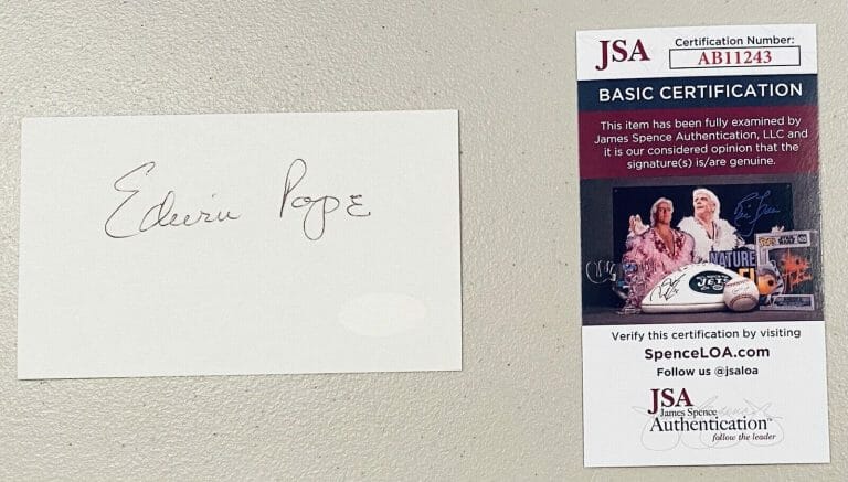 EDWIN POPE SIGNED AUTOGRAPHED 3×5 CARD JSA CERT SPORTSWRITER PRO FOOTBALL HOF
 COLLECTIBLE MEMORABILIA