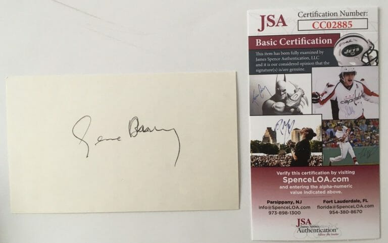 GENE BARRY SIGNED AUTOGRAPHED 3×5 CARD JSA CERTIFIED
 COLLECTIBLE MEMORABILIA