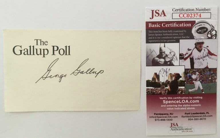 GEORGE GALLUP SIGNED AUTOGRAPHED 3×5 PAPER JSA CERTIFIED GALLUP POLL
 COLLECTIBLE MEMORABILIA